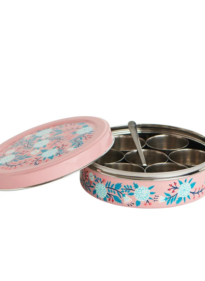 Chumbak  Peach Floral Steel Spice Box  | Best Price UAE