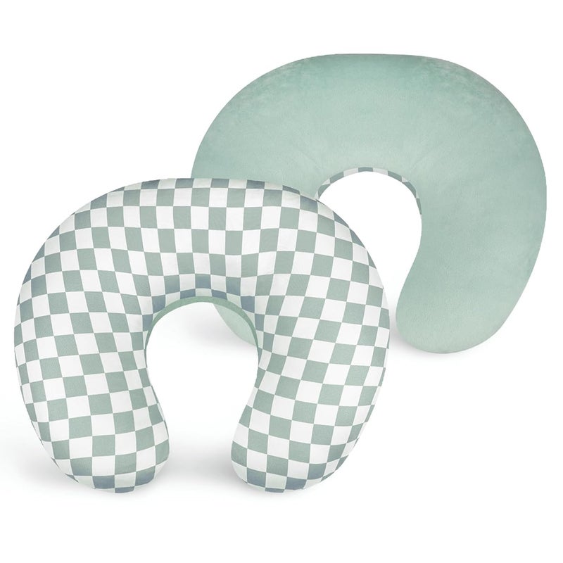 DILIMI Nursing Pillow Cover Soft Stretchy Nursing Cover for Breastfeeding Pillow 1 Pack Reversible Removable Slipover for Baby Boy and Girls Green Checkered - Image 1