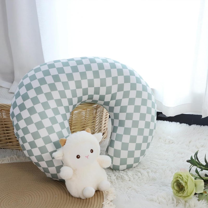 DILIMI Nursing Pillow Cover Soft Stretchy Nursing Cover for Breastfeeding Pillow 1 Pack Reversible Removable Slipover for Baby Boy and Girls Green Checkered - Image 2