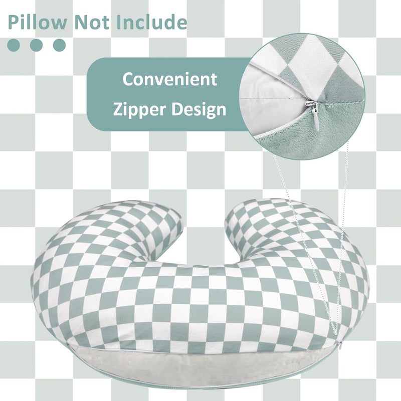 DILIMI Nursing Pillow Cover Soft Stretchy Nursing Cover for Breastfeeding Pillow 1 Pack Reversible Removable Slipover for Baby Boy and Girls Green Checkered - Image 4