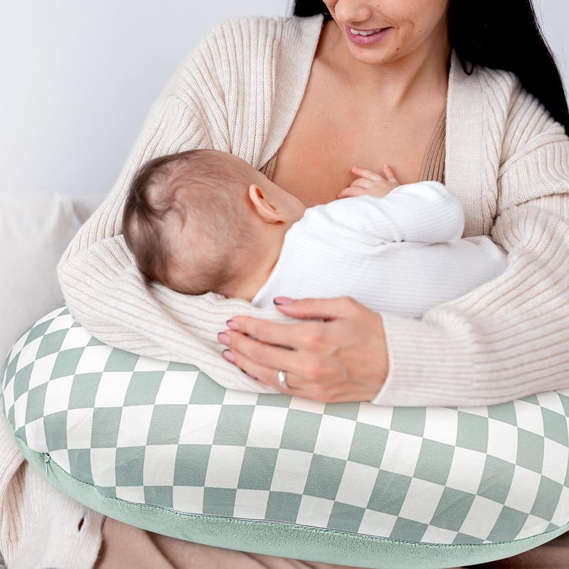 DILIMI Nursing Pillow Cover Soft Stretchy Nursing Cover for Breastfeeding Pillow 1 Pack Reversible Removable Slipover for Baby Boy and Girls Green Checkered - Image 5