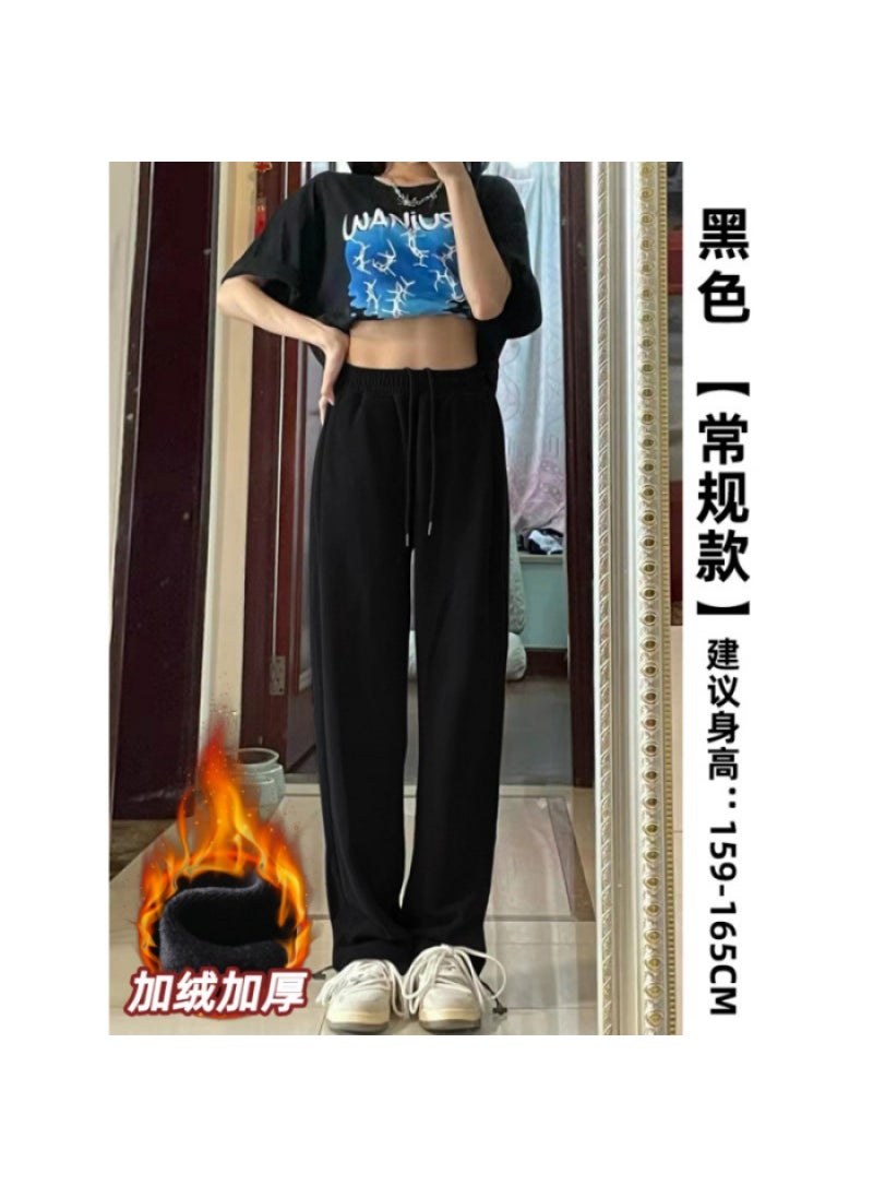 Generic Autumn and Winter Sports Pants Womens Breathable Casual Loose Pendant Wide-leg Straight Machete Autumn New Black Sweatpants 0776 black [velvet and thickened] 