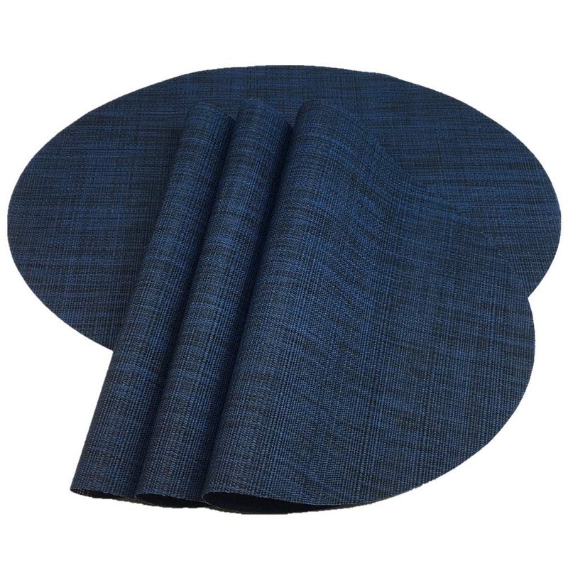 WAZAIGUR PlacematsRedA Imitation Bamboo Oval Woven Vinyl Heat Resistant Placemats Washable Table Mats for Kitchen Table Set of 4Navy Blue 