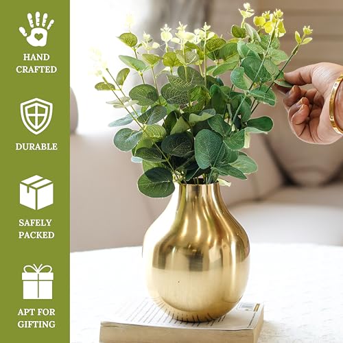 Behoma Metal Flower Vase for Home Decor Living Room Kitchen Office Wedding | Round Shape Metal Table Decorative Flower Pot Gold Colour Small (Flower not Included) - Image 5