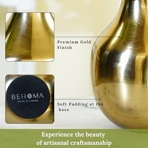 Behoma Metal Flower Vase for Home Decor Living Room Kitchen Office Wedding | Round Shape Metal Table Decorative Flower Pot Gold Colour Small (Flower not Included) - Image 4