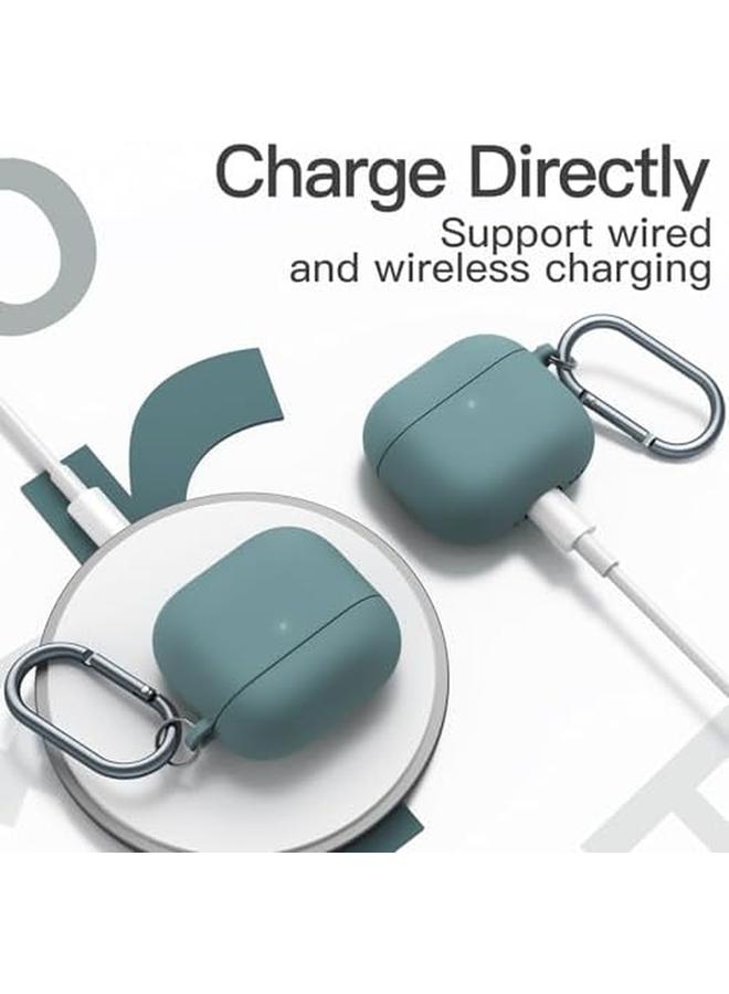 جي تيك غطاء سيليكون مطور لسماعات Airpods الجيل الرابع 2024 مع سلسلة مفاتيح من مادة البولي كربونات الصلبة الداخلية وغطاء حماية مقاوم للصدمات مع إضاءة أمامية LED باللون الأخضر الصنوبري - Image 4