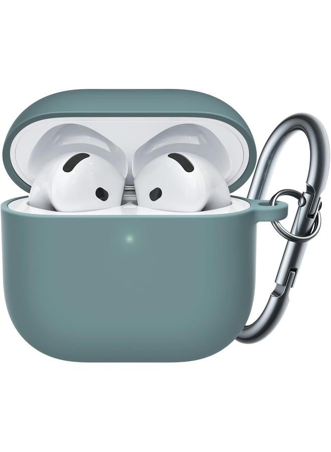 جي تيك غطاء سيليكون مطور لسماعات Airpods الجيل الرابع 2024 مع سلسلة مفاتيح من مادة البولي كربونات الصلبة الداخلية وغطاء حماية مقاوم للصدمات مع إضاءة أمامية LED باللون الأخضر الصنوبري - Image 1