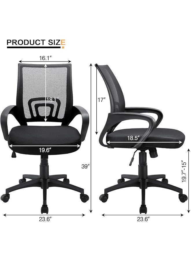 erorex 300Lbs Office Chair Ergonomic Desk Chair Adjustable Task Chair For Lumbar Back Support Mesh Back Computer Chair Rolling Swivel And Armrest Modern Executive Home Office Desk Chairs Black - Image 3