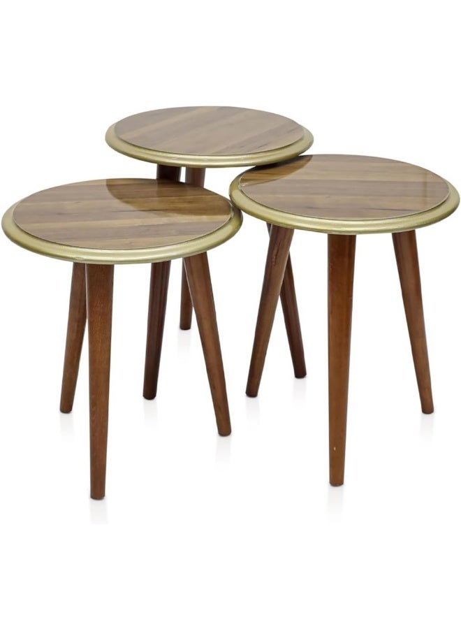 Multi Home Furniture Wooden Brown Nesting Table Set of 3 – Round Space-Saving Coffee Table Design for Living Room Furniture, Bedroom, and Office – Stackable Outdoor Table and Coffee Corner Table - Image 1
