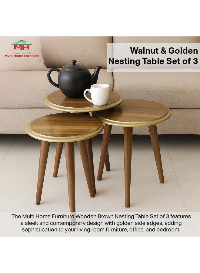 Multi Home Furniture Wooden Brown Nesting Table Set of 3 – Round Space-Saving Coffee Table Design for Living Room Furniture, Bedroom, and Office – Stackable Outdoor Table and Coffee Corner Table - Image 3