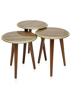Multi Home Furniture Modern 3-Piece Nesting Table Set – Space-Saving And Elegant Design MH-NT-109-Brown/Golden  - Image 2