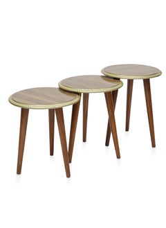 Multi Home Furniture Modern 3-Piece Nesting Table Set – Space-Saving And Elegant Design MH-NT-109-Brown/Golden  - Image 3