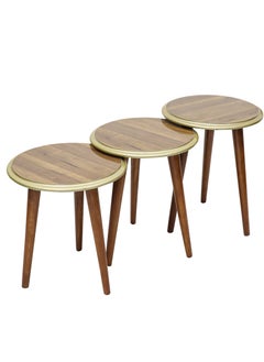 Multi Home Furniture Modern 3-Piece Nesting Table Set – Space-Saving And Elegant Design MH-NT-109-Brown/Golden  - Image 4