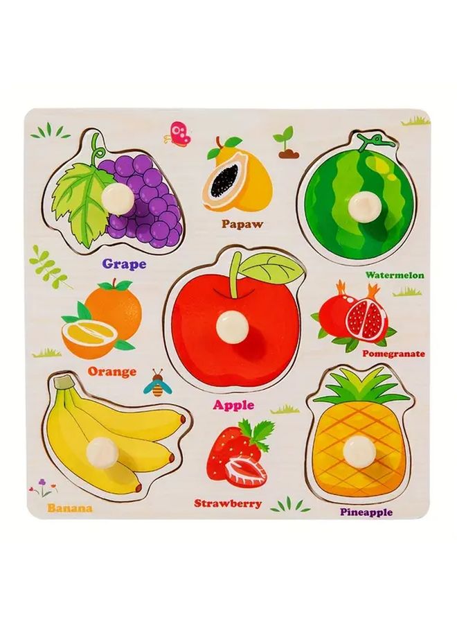 لعبة ألغاز خشبية ثلاثية الأبعاد ذات طابع فواكه - لوحة مطابقة الأشكال الهندسية الرياضية لمرحلة ما قبل المدرسة - Image 1