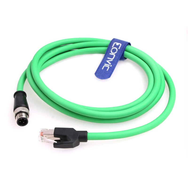 Eonvic M12 4pin Male to RJ45 E4 Plug High Flex Cat5e Industrial Ethernet Cable Dynamic PUR 5M Green