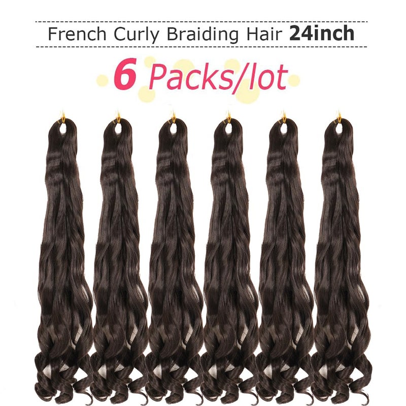 WIPPORYA French Curly Braiding Hair 24 Inch 6 Packs Loose Wave Bouncy Crochet Hair Pre Stretched 100g/pack Yaki Curly Braiding Hair for Black Women Hair Extensions (#2) - Image 2