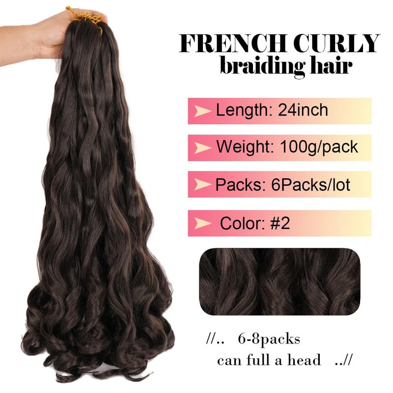 WIPPORYA French Curly Braiding Hair 24 Inch 6 Packs Loose Wave Bouncy Crochet Hair Pre Stretched 100g/pack Yaki Curly Braiding Hair for Black Women Hair Extensions (#2) - Image 3