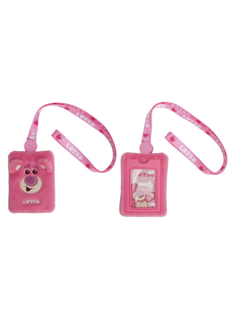 Pink Bear Cute Plush Texture Retractable Buckle Lanyard Card Holder, Bag Pendant Decoration, Suitable For Children'S Toy Gifts  - Image 1