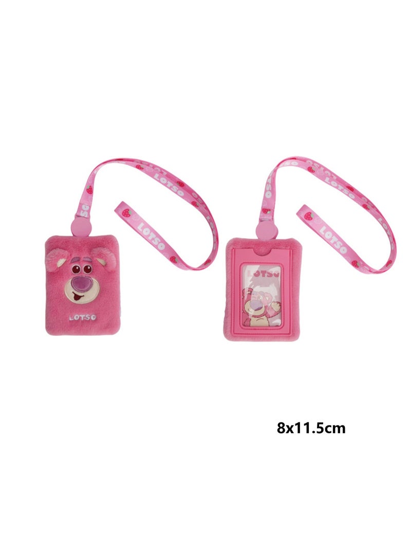 Pink Bear Cute Plush Texture Retractable Buckle Lanyard Card Holder, Bag Pendant Decoration, Suitable For Children'S Toy Gifts  - Image 2