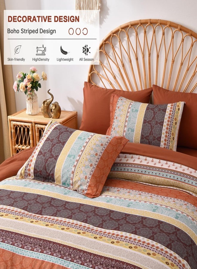 Cottolester Boho Comforter Set King Size,8 Pieces Red and Orange Bohemian Striped Bed in a Bag,Paisley Soft Microfiber Bedding Comforter Set - Image 3