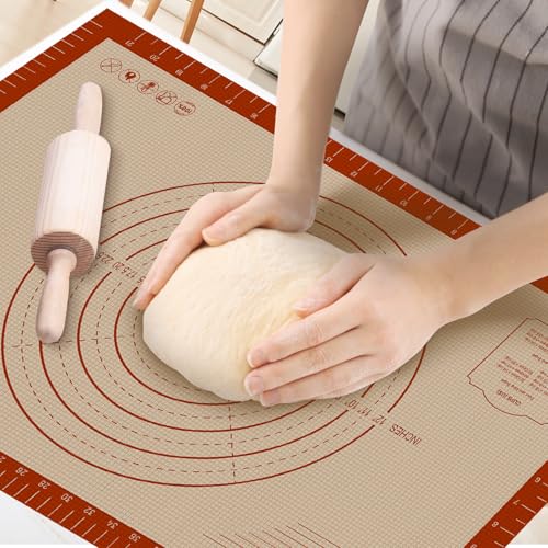 Silicone Baking Mat 07mm Extra Thick 24 x 16 Large Non Stick Pastry Dough Sheet Pie Crust Rolling Supplies for Making Christmas Cookies Bread Easy to Clean