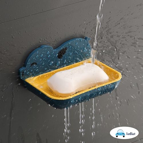FunBlast حافظة صابون FunBlast للحمام – حامل صابون على شكل خنزير، مجموعة من 2 حامل صابون للحمام، ملصقات سحرية مثبتة على الحائط لحامل صابون (أزرق وردي) - Image 3