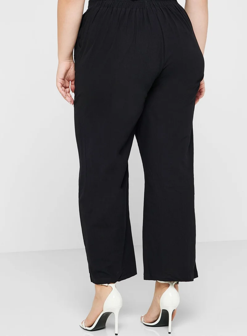 Ella Plus Button Detail Slit Hem Flared Pants