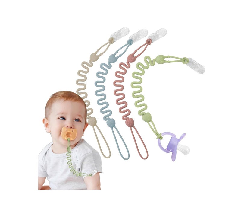 4PCS Silicone Pacifier Clips, Baby Pacifier Holder with One-Piece Beads, Dummy Clip for Boys & Girls, Pacifier Strap for Teether Toys, Stroller, Car Seat & High Chair Accessories - Image 1