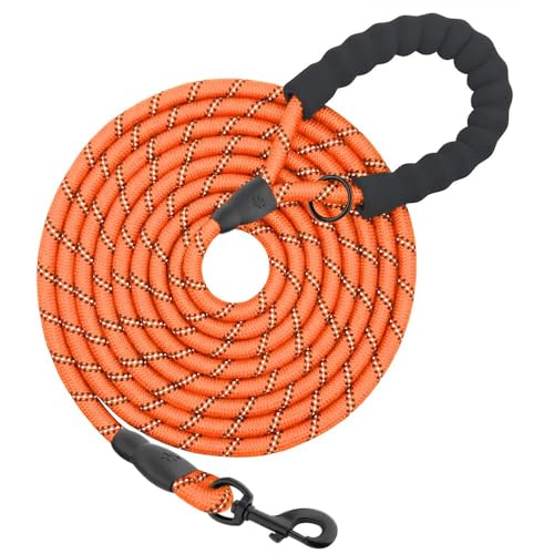 HANK Dog Long Leash | 3M Reflective Leash for Large Dogs | Metal Hook | Soft Comfortable Handle | Shockproof Pet Rope (10 Feet Long - Neon Orange) - Image 1
