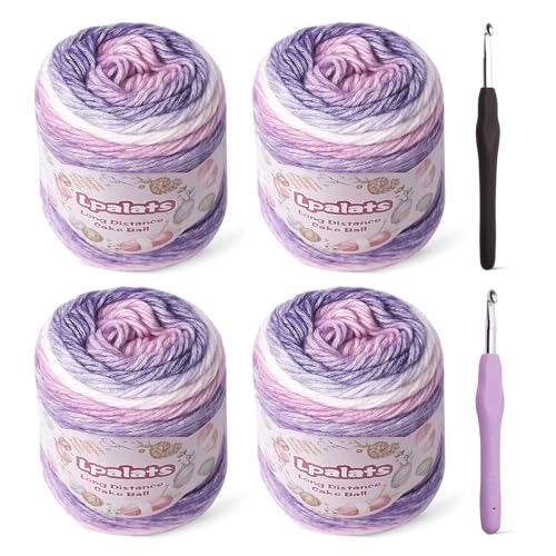 Lpalats Ombre Yarn for Crocheting 4x100g Soft 60 Cotton 40 Acrylic Yarn 962 Yds Gradient Cake Yarns for Knitting Shawls Blankets Sweater with 2 Crochet Hooks 4 Purple Gradient - Image 1
