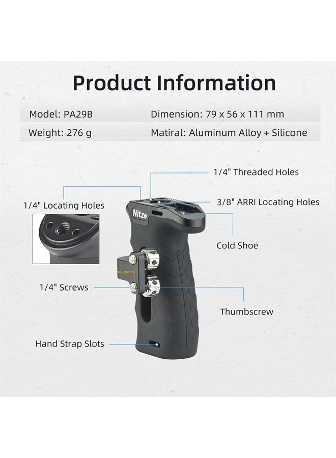 Nitze مقبض جانبي مريح مع براغي 1/4 بوصة، مقبض ألومنيوم مطاطي لليسار/اليمين لكاميرات ومراقبات - PA29B - Image 2