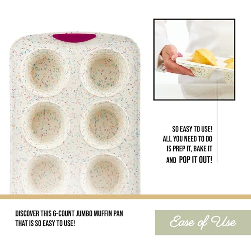 Trudeau Structure White Confetti 6-Cup Jumbo Muffin Pan – Premium Steel-Reinforced Silicone Bakeware, Nonstick BPA-Free Cupcake & Muffin Mold – Oven, Freezer & Dishwasher Safe - Image 3
