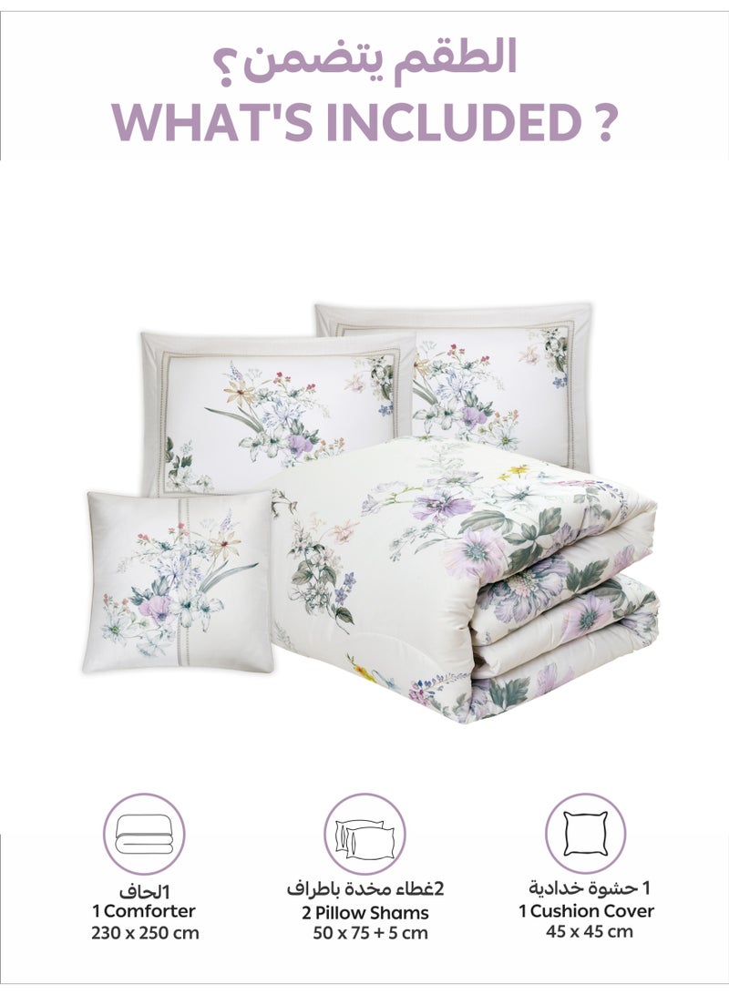 Donetella Bedding Comforter Set, King Size 250x230cm - 4-Pcs Digital Print Quilted Bed Set, Microfiber Fabric - 1 Comforter, 2 Pillow Shams,1 Cushion Cover. - Image 4