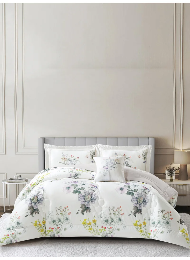 Donetella Bedding Comforter Set, King Size 250x230cm - 4-Pcs Digital Print Quilted Bed Set, Microfiber Fabric - 1 Comforter, 2 Pillow Shams,1 Cushion Cover.