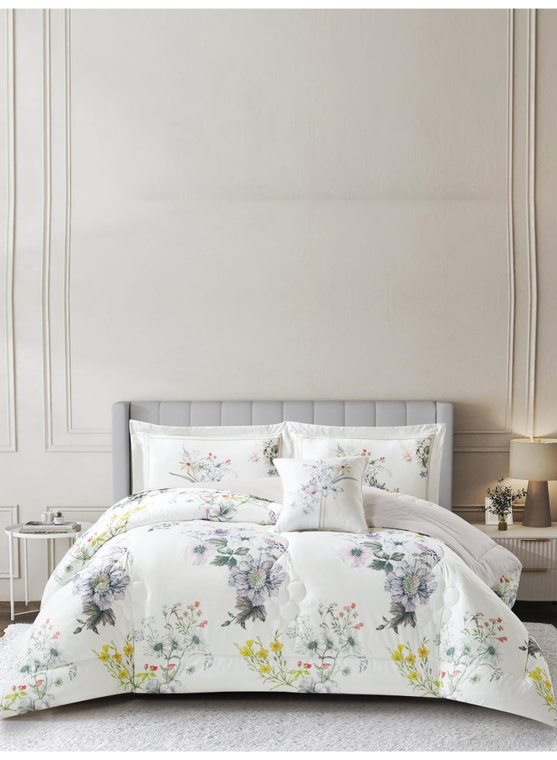 Donetella Bedding Comforter Set, King Size 250x230cm - 4-Pcs Digital Print Quilted Bed Set, Microfiber Fabric - 1 Comforter, 2 Pillow Shams,1 Cushion Cover. - Image 1