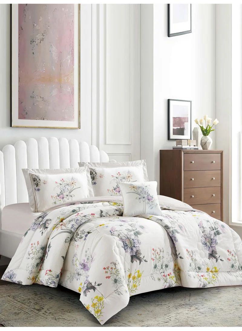 Donetella Bedding Comforter Set, King Size 250x230cm - 4-Pcs Digital Print Quilted Bed Set, Microfiber Fabric - 1 Comforter, 2 Pillow Shams,1 Cushion Cover.