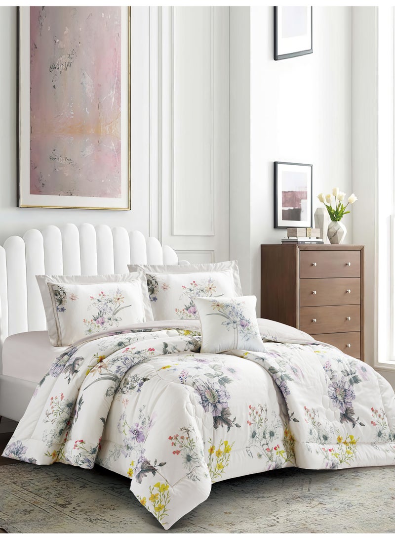 Donetella Bedding Comforter Set, King Size 250x230cm - 4-Pcs Digital Print Quilted Bed Set, Microfiber Fabric - 1 Comforter, 2 Pillow Shams,1 Cushion Cover. - Image 2