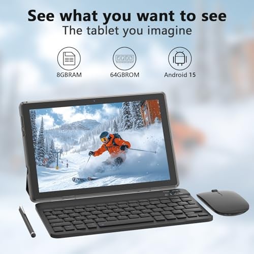 ZZB 10 inch Tablet Android 15 Tablets 2 in 1 With Keyboard Case Mouse Stylus Android Tableta 8GB64GB Support 1TB Expansion 101 IPS HD Screen 2MP8MP Dual Camera WiFi6 Bluetooth 6000mAh Battery Tab - Image 3