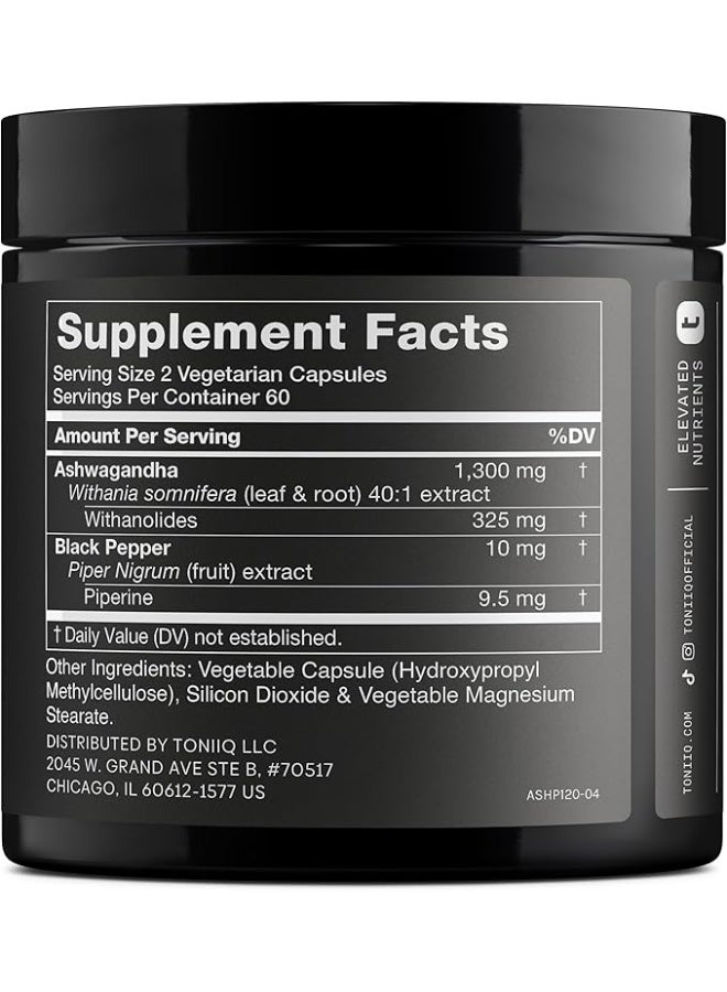 Toniiq Ashwagandha – 40 Concentrated Extract – 25% Withanolides 120 Capsules - Image 2