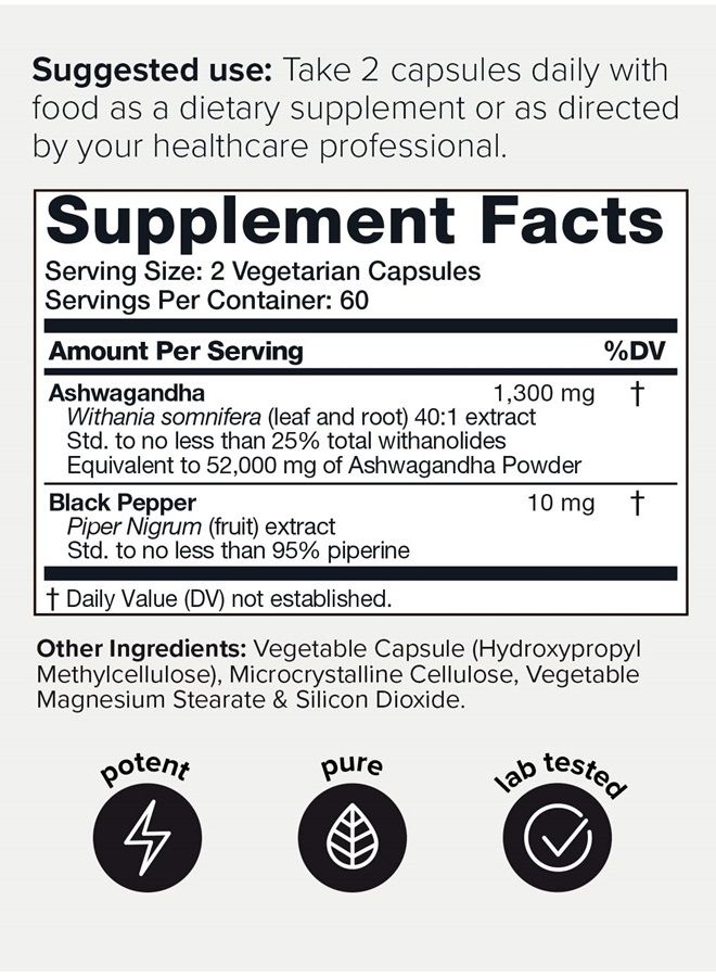 Toniiq 52,000mg 40x Concentrated Extract - 25% Withanolides - Ultra High Strength Ashwagandha Capsules - Wild Harvested in India - Highly Concentrated and Bioavailable Supplement - 120 Veggie Capsules  - Image 2