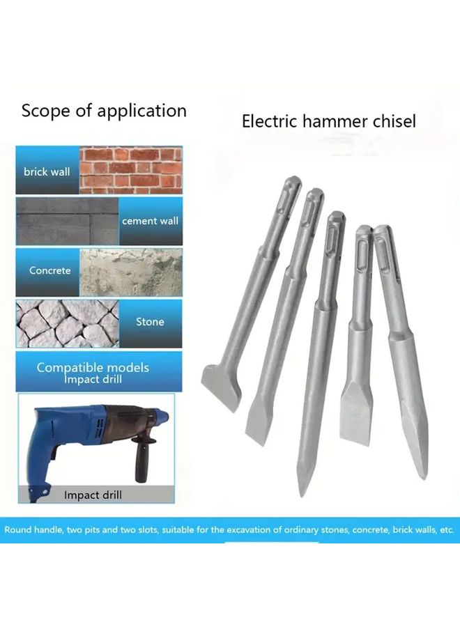 1 Set Bending Chisel 6pc Electric Chisel Kit Round Handle Scraping Flat Point Scaling Chisels Hammer Drill Tool For Tile Masonry Concrete Brick Stone Work - Image 1