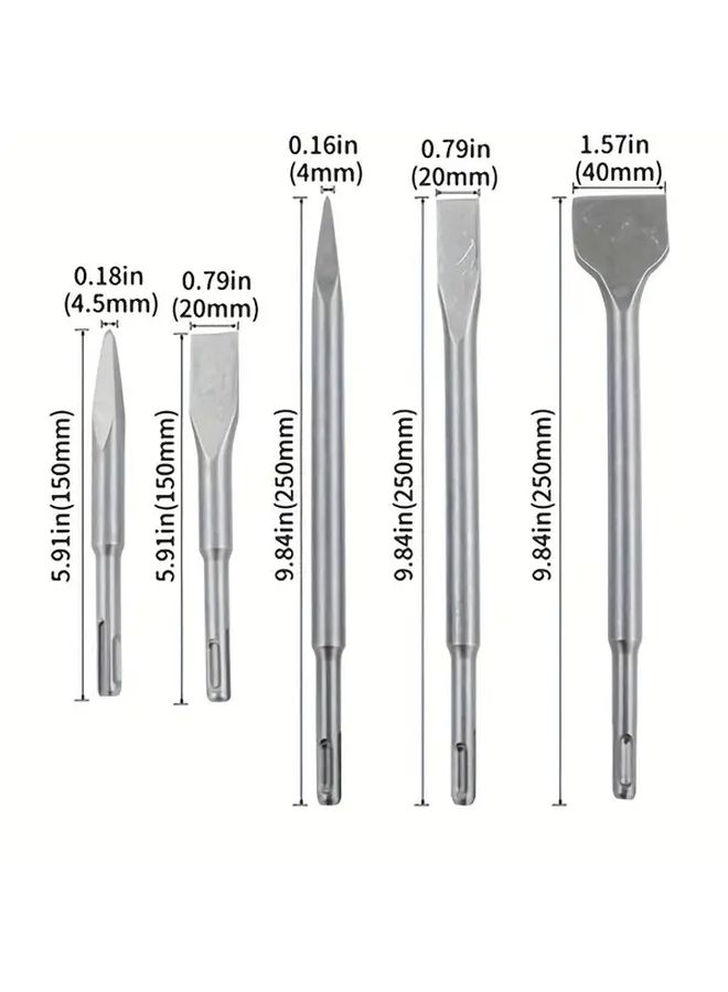 1 Set Bending Chisel 6pc Electric Chisel Kit Round Handle Scraping Flat Point Scaling Chisels Hammer Drill Tool For Tile Masonry Concrete Brick Stone Work - Image 3
