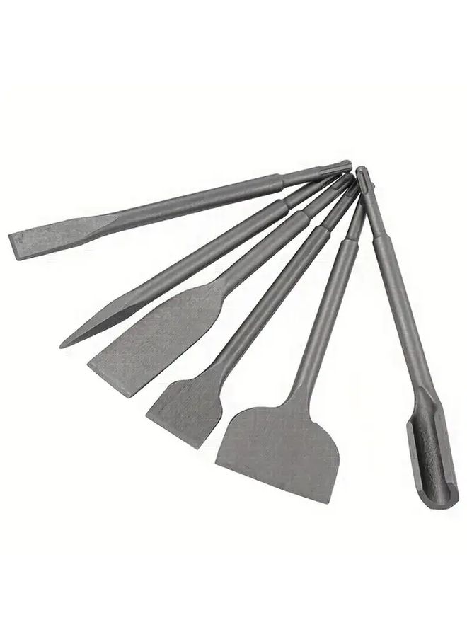 1 Set Bending Chisel 6pc Electric Chisel Kit Round Handle Scraping Flat Point Scaling Chisels Hammer Drill Tool For Tile Masonry Concrete Brick Stone Work - Image 2