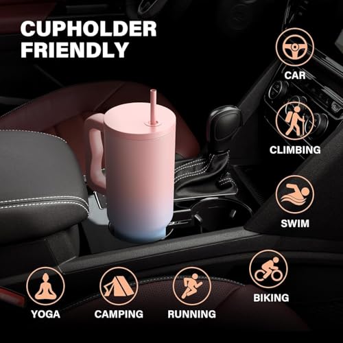 JUGTE 1200ML Stainless Steel Tumbler Hot and Cold with Handle and Lid 1 Straw Double Insulated Cup 100% Leak Proof Mug Cup Holder for Gym Travelling (Pink Blue Candy) - Image 5