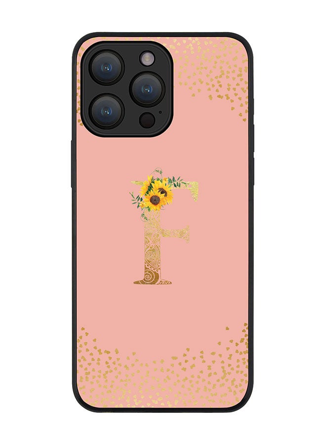 Stylizedd Cover for iPhone 15 Pro Case Rugged Black Slim fit Flexible Protective Cover Custom Monogram Initial Letter Floral Pattern Alphabet - F (Rose Pink) - Image 1