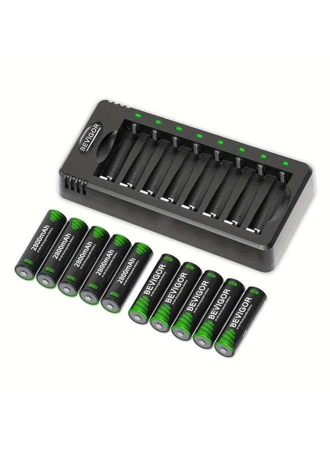 10 Pack AA Rechargeable Batteries 2800mAh High Capacity with Charger Long Lasting Power - Image 3