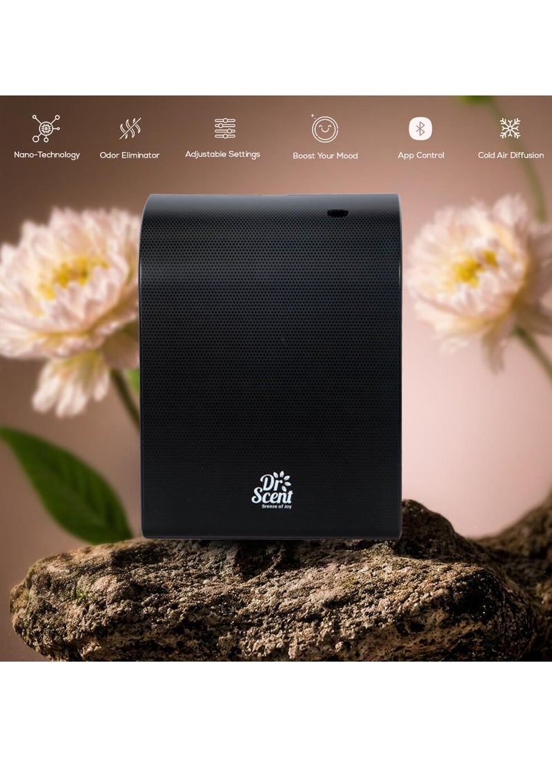 Dr Scent Essential Oil Diffuser – Elegant | Sophisticated Design, 100m²-300m³ Coverage, Bluetooth & App Control, Infuses Fragrance to Enhance Your Environment (Black-Silver)