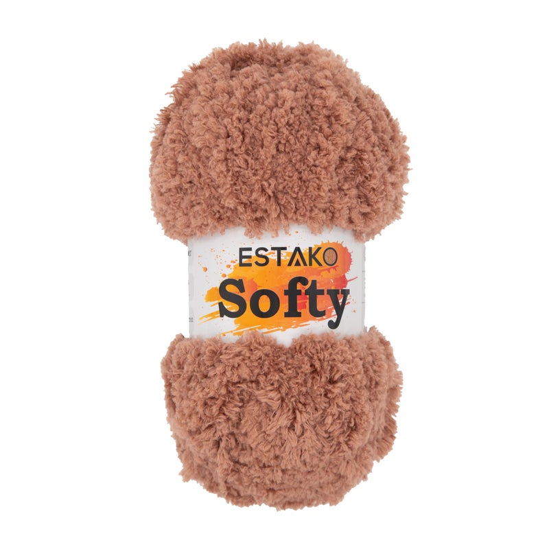 Estako Softy 100% Polyester Fluffy Soft Chunky Bulky Weight #5 Yarn for Crocheting and Knitting 3.52 oz (100 gr) 98 Yds (90 m) (9430 - Camel) - Image 1