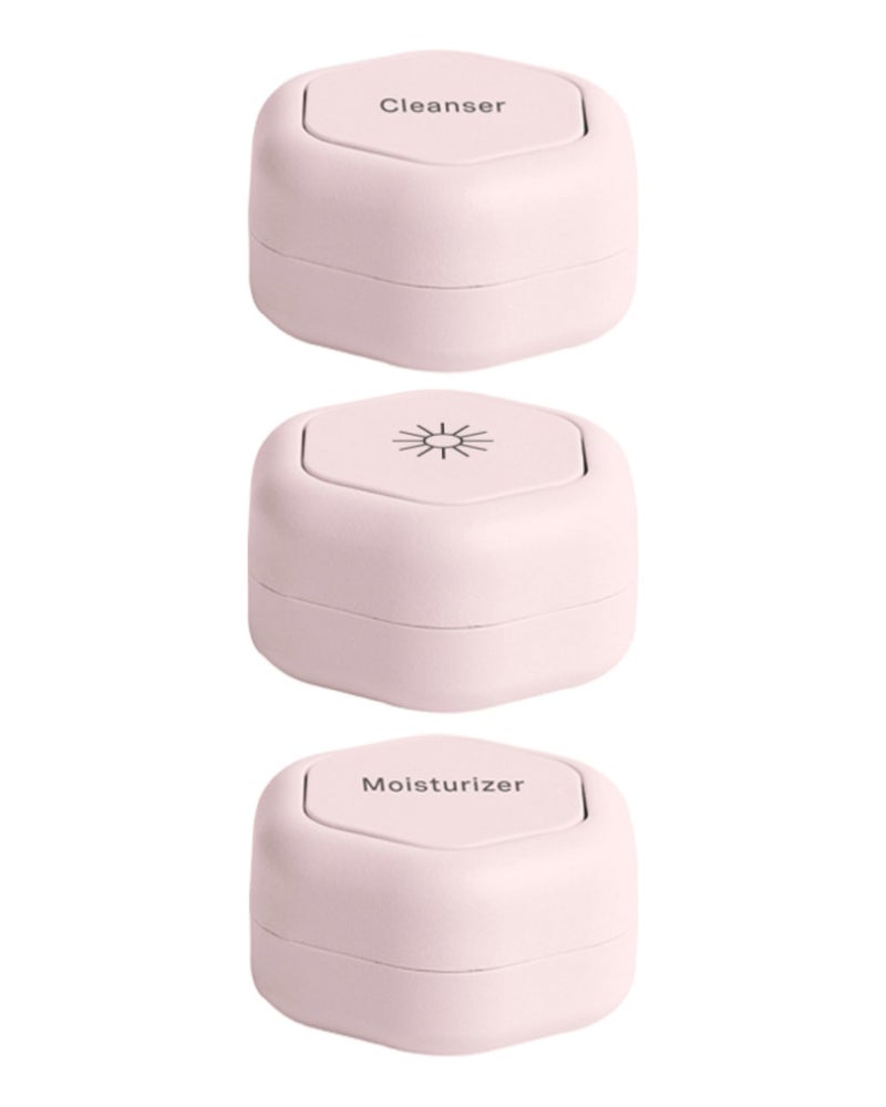 Cadence Travel Containers Basic Skincare Set - Magnetic Containers with Lids,Carry On Travel Essentials For Women/Men - 3 Small Capsules (0.56oz) - Cleanser, Moisturizer & Sun-Icon Labels - Petal - Image 1