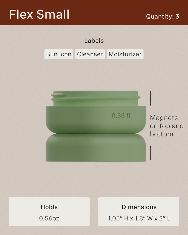 Cadence Travel Containers Basic Skincare Set - Magnetic Containers with Lids,Carry On Travel Essentials For Women/Men - 3 Small Capsules (0.56oz) - Cleanser, Moisturizer & Sun-Icon Labels - Petal - Image 3